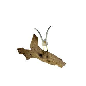 Hand Carved & Painted Bird on Birch Wooden Branch Structure Wing Needs Attention